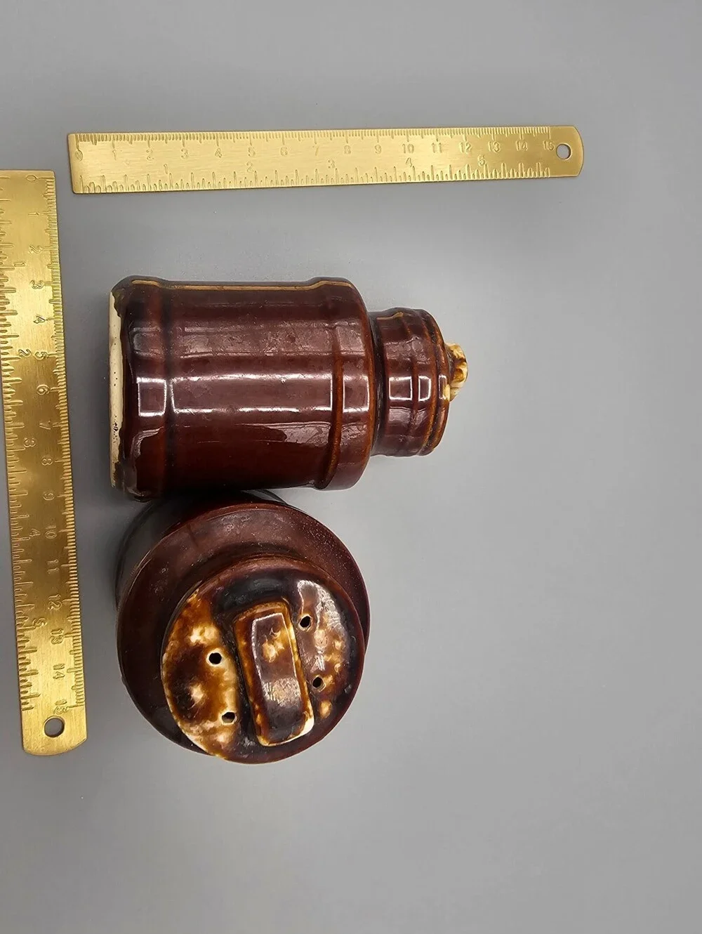 Vintage Brown Ceramic Salt and Pepper Shakers Set